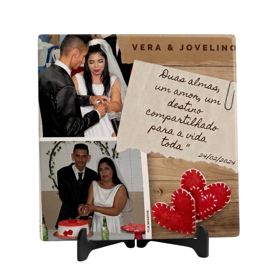 Azulejo Personalizado Recordações de Amor - 2 Fotos e Frase Especial